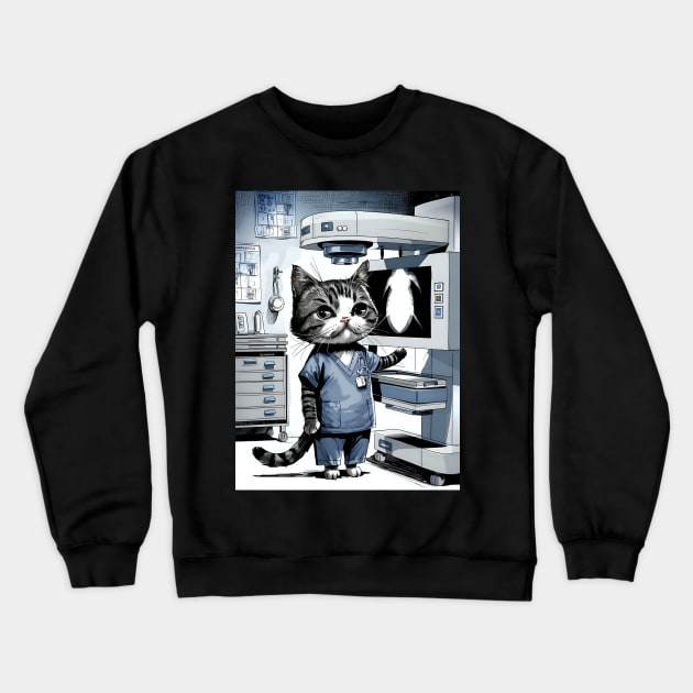 Cute cat radiologist Crewneck Sweatshirt by Spaceboyishere